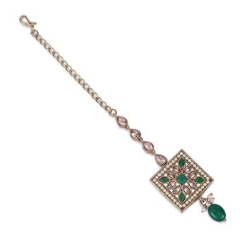 Traditional squire and flower shape silver gold plated brass maang tikka for women and girls 3