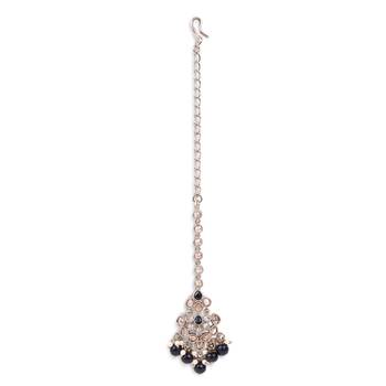 gold plated kundan & black bead maang tikka 2