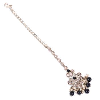 gold plated kundan & black bead maang tikka 3