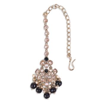gold plated kundan & black bead maang tikka 4