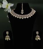 Dazzling squire shape oval silver antique gold plated choker for women and girls