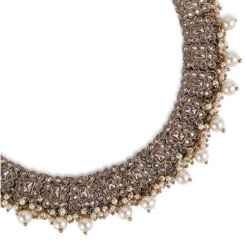 Dazzling squire shape oval silver antique gold plated choker for women and girls 3