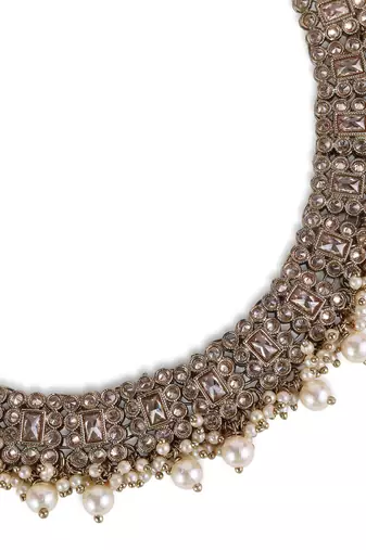 Dazzling squire shape oval silver antique gold plated choker for women and girls