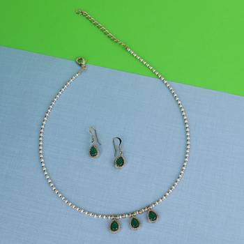 gold plated green crystal pearl matinee necklace set 1