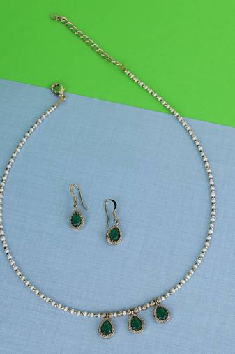 Charming oval shape green crystal gold plated matinee for women and girls