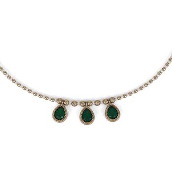 gold plated green crystal pearl matinee necklace set 3