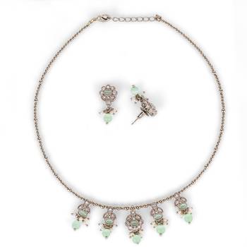 Delightful leaf and oval shape crystal gold plated matinee  for women and girls 2