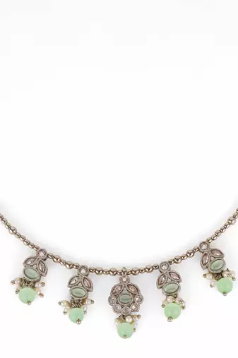 Delightful leaf and oval shape crystal gold plated matinee  for women and girls