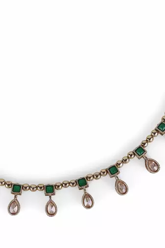 Eye-catchy oval shape brown crystal gold plated matinee for women and girls