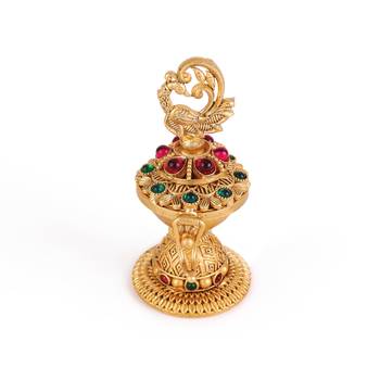 Traditional peacock design gold plated brass sindoor dani/dibbi for women 3