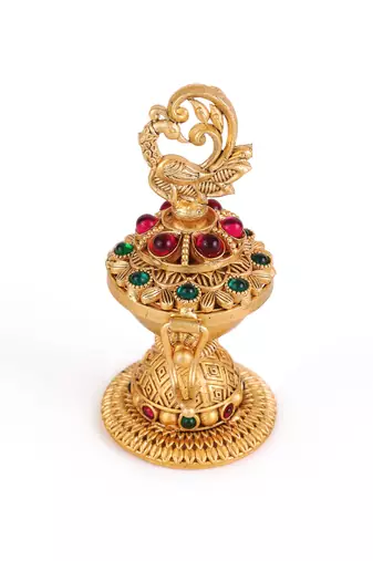 Traditional peacock design gold plated brass sindoor dani/dibbi for women