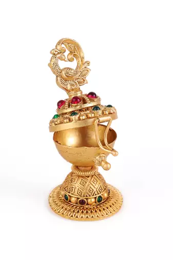 Traditional peacock design gold plated brass sindoor dani/dibbi for women