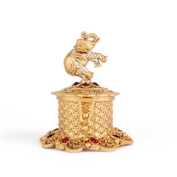 Traditional flower and elephant gold plated brass sindoor dani/dibbi for women 2