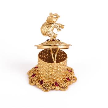 Traditional flower and elephant gold plated brass sindoor dani/dibbi for women 3