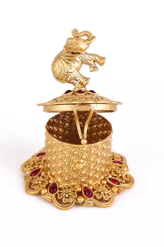 Traditional flower and elephant gold plated brass sindoor dani/dibbi for women