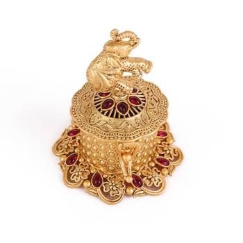 Traditional flower and elephant gold plated brass sindoor dani/dibbi for women 4