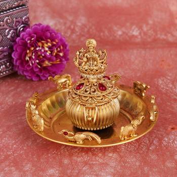 Traditional laxmi and elephant gold plated brass sindoor dani/dibbi for women 1
