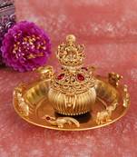 Traditional laxmi and elephant gold plated brass sindoor dani/dibbi for women