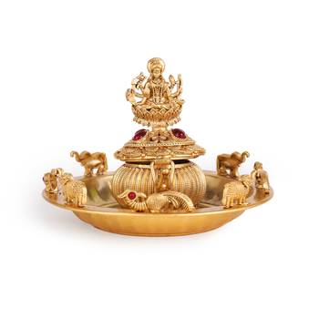 Traditional laxmi and elephant gold plated brass sindoor dani/dibbi for women 2