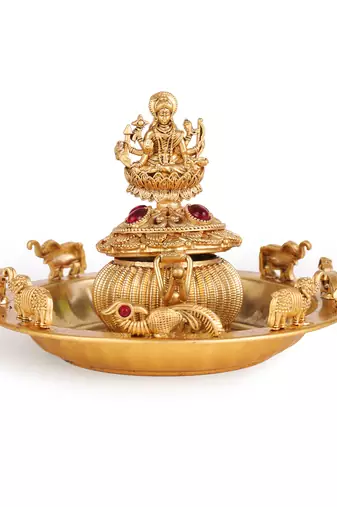 Traditional laxmi and elephant gold plated brass sindoor dani/dibbi for women