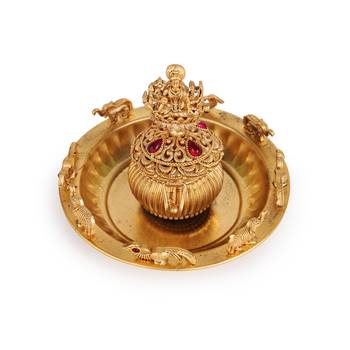 Traditional laxmi and elephant gold plated brass sindoor dani/dibbi for women 3