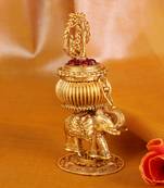 Traditional lord radhey krishana and elephant gold plated brass sindoor dani/dibbi for women