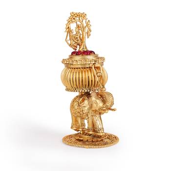 Traditional lord radhey krishana and elephant gold plated brass sindoor dani/dibbi for women 2