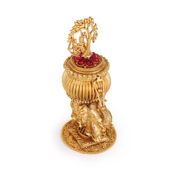 Traditional lord radhey krishana and elephant gold plated brass sindoor dani/dibbi for women 3