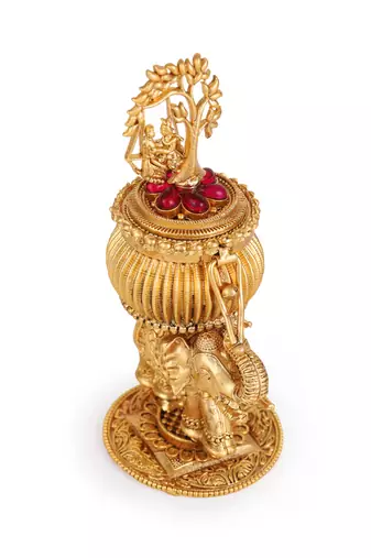 Traditional lord radhey krishana and elephant gold plated brass sindoor dani/dibbi for women