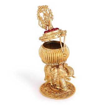Traditional lord radhey krishana and elephant gold plated brass sindoor dani/dibbi for women 4