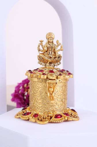 Traditional laxmi design gold plated brass sindoor dani/dibbi for women