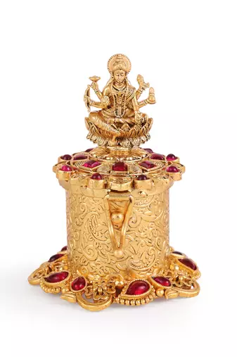 Traditional laxmi design gold plated brass sindoor dani/dibbi for women