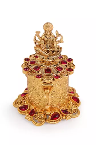 Traditional laxmi design gold plated brass sindoor dani/dibbi for women