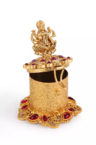 Traditional laxmi design gold plated brass sindoor dani/dibbi for women