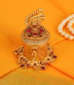Traditional peacock and paisley gold plated brass sindoor dani/dibbi for women