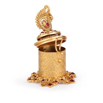 Traditional peacock and paisley gold plated brass sindoor dani/dibbi for women 4