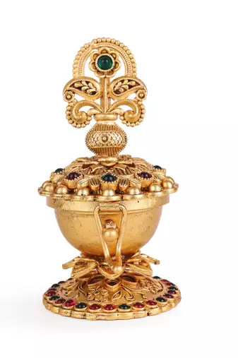 Traditional paisley kalasha(waterpot) gold plated brass sindoor dani/dibbi for women