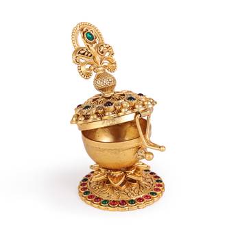 Traditional paisley kalasha(waterpot) gold plated brass sindoor dani/dibbi for women 4