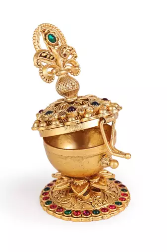 Traditional paisley kalasha(waterpot) gold plated brass sindoor dani/dibbi for women