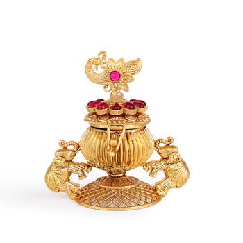 Traditional peacock and elephant gold plated brass sindoor dani/dibbi for women 2