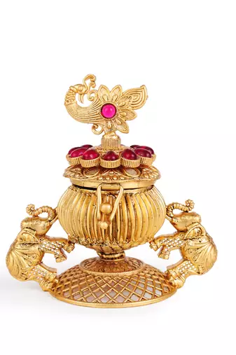 Traditional peacock and elephant gold plated brass sindoor dani/dibbi for women