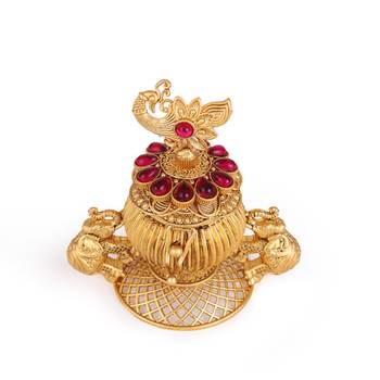 Traditional peacock and elephant gold plated brass sindoor dani/dibbi for women 3