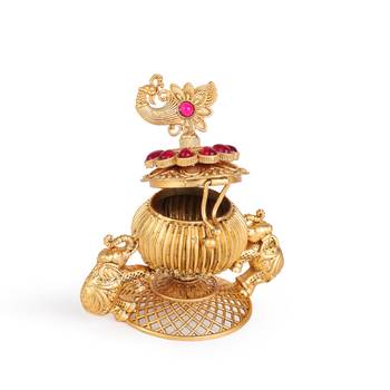 Traditional peacock and elephant gold plated brass sindoor dani/dibbi for women 4