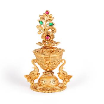 Traditional flower and elephant gold plated brass sindoor dani/dibbi for women 2