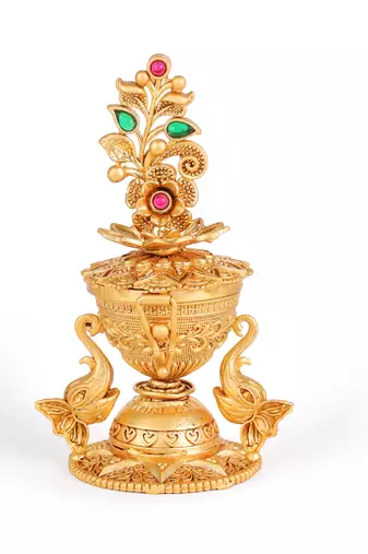 Traditional flower and elephant gold plated brass sindoor dani/dibbi for women