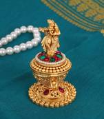 Traditional lord radhey krishana gold plated brass sindoor dani/dibbi for women