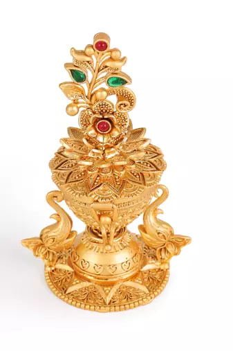 Traditional flower and elephant gold plated brass sindoor dani/dibbi for women