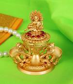 Traditional lord ganesha and elephant gold plated brass sindoor dani/dibbi for women