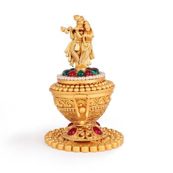 Traditional lord radhey krishana gold plated brass sindoor dani/dibbi for women 2