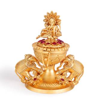 Traditional lord ganesha and elephant gold plated brass sindoor dani/dibbi for women 2